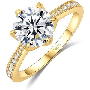 1CT Moissanite Engagement Ring Size 6 S925 Silver 18K Gold Plated